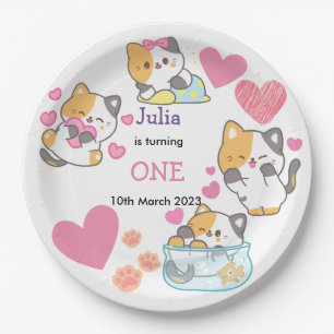 kitty one baby girl birthday paper plates