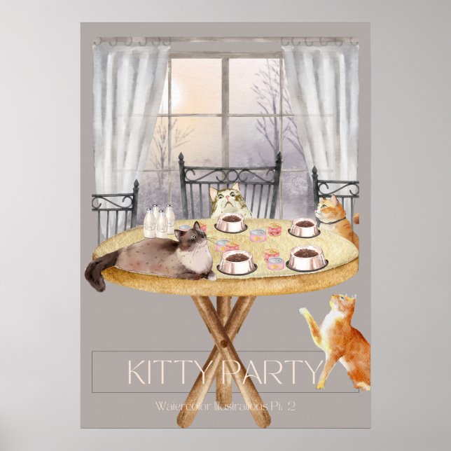 "Kitty Party Part 2" Watercolor Art Poster (Front)