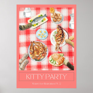 "Kitty Party" Watercolor Art Poster