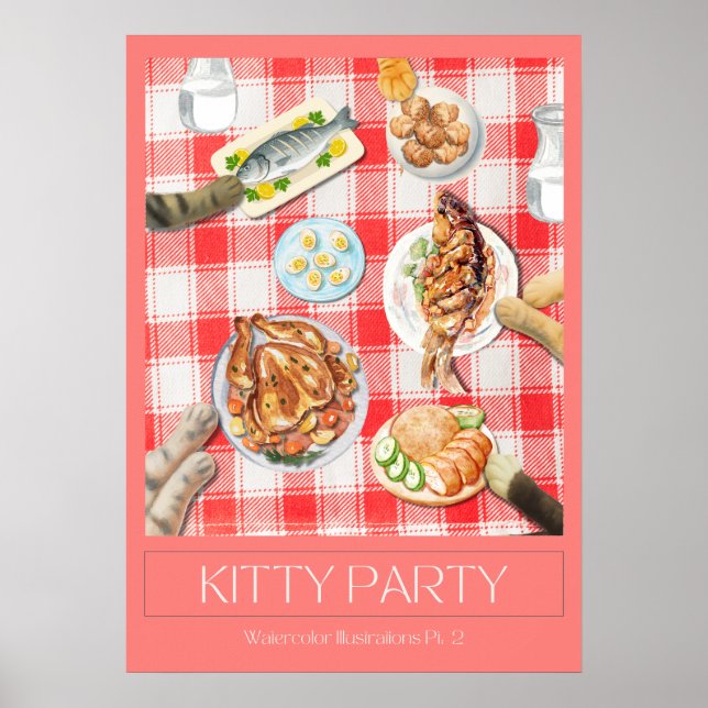 "Kitty Party" Watercolor Art Poster (Front)