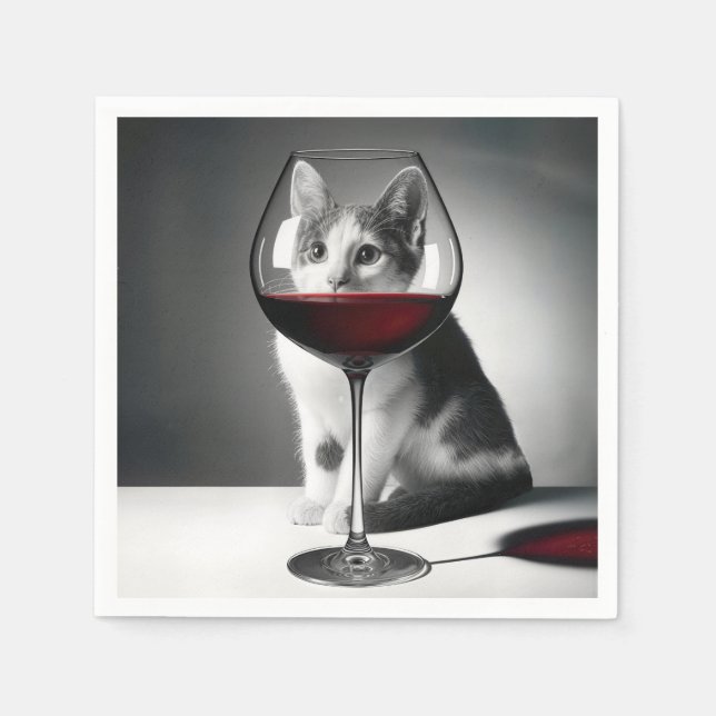 Kitty Peeking Through a Wine Glass Napkins (Front)