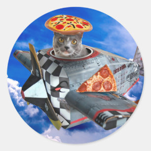 Kitty pilot in ariplane classic round sticker