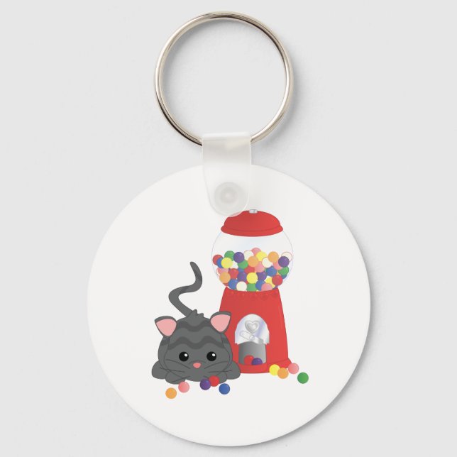 Kitty Playing with Gumballs Keychain (Front)