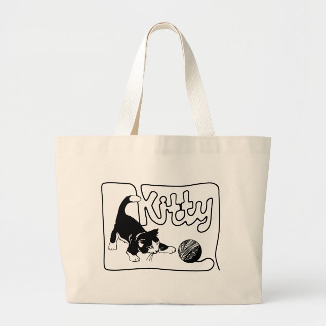 KITTY PLAYING WITH KNITTING THREAD BAG (Front)