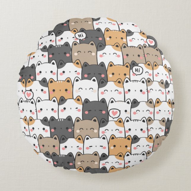 Kitty Power Round Pillow (Front)
