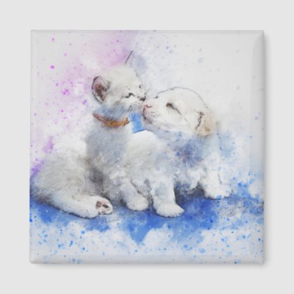 Kitty &amp; Puppy Love | Abstract | Watercolor Magnet