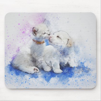 Kitty &amp; Puppy Love | Abstract | Watercolor Mouse Pad