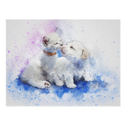 Kitty &amp; Puppy Love | Abstract | Watercolor Postcard