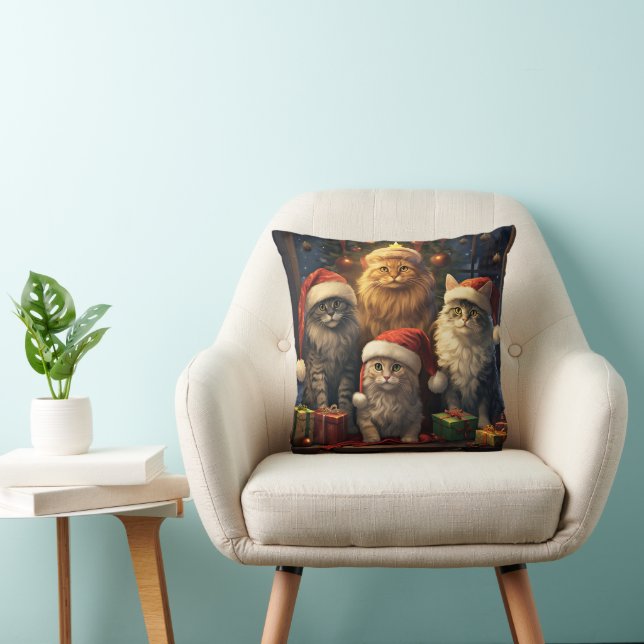 Kitty Quartet celebrating Christmas Throw Pillow (Chair)