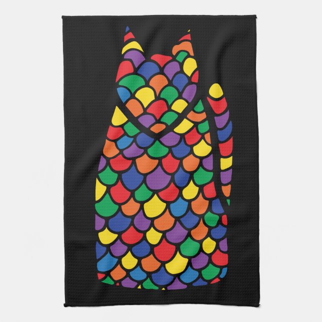 Kitty rainbow kitchen towel (Vertical)