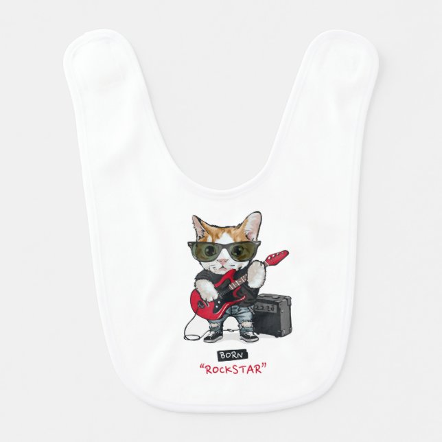 Kitty Rockstar T-Shirt Baby Bib (Front)