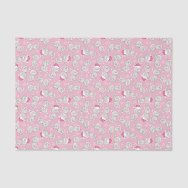 Kitty Santa Hat Pink Christmas Tissue Paper (Front)