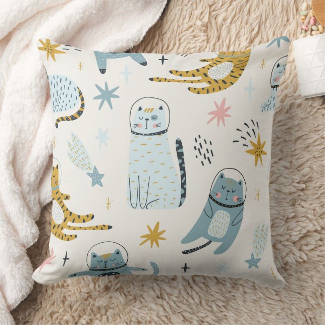 Kitty Seamless Pattern Throw Pillow (Blanket)