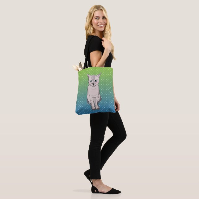 Kitty Sitting Turquoise Tote Bag (On Model)