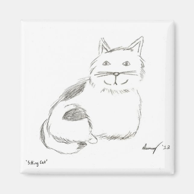 Kitty Sketch Magnet - Square (Front)