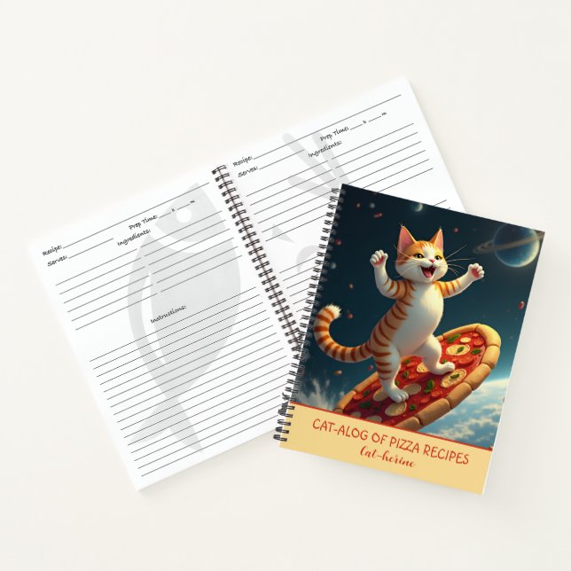 Kitty Space Surfing On Pizza Recipes Notebook (Inside)