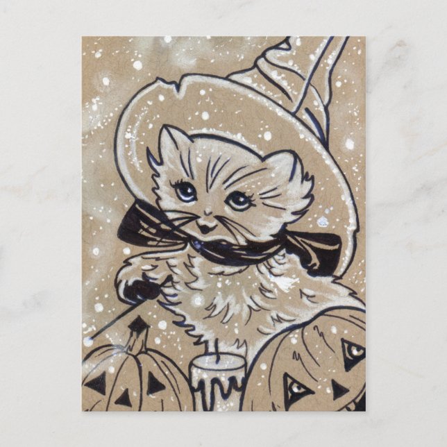 Kitty Spells cute kitten witch halloween postcard (Front)