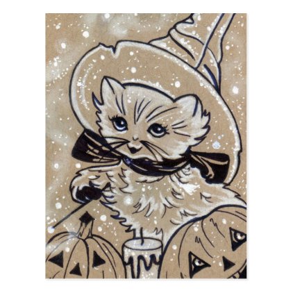 Kitty Spells cute kitten witch halloween postcard