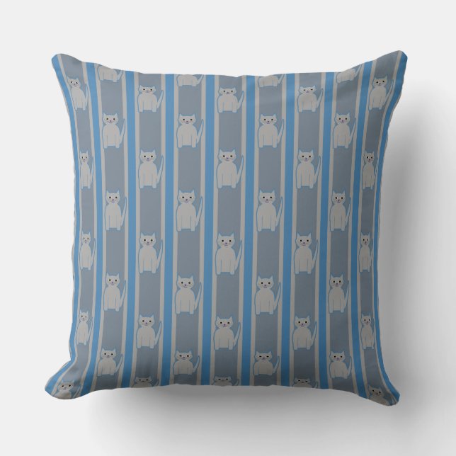 Kitty Striped Throw Pillow (Front)