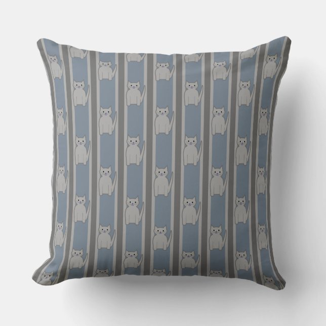 Kitty Striped Throw Pillow (Front)