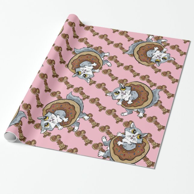 Kitty Sweet Donut Wrapping Paper (Unrolled)