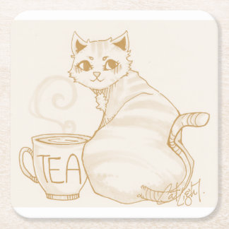 Kitty Tea Break Square Paper Coaster