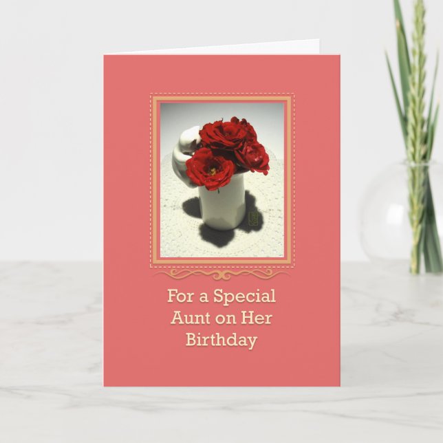 Kitty & Tea Roses Special Aunt Birthday Card (Front)