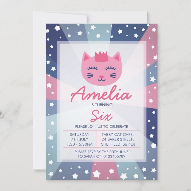 Kitty themed birthday party invitation (Front)