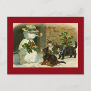 Kitty Trio and Snowman Postcard