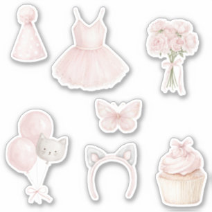 Kitty Tutu Pink Roses Balloons Cupcake Sticker