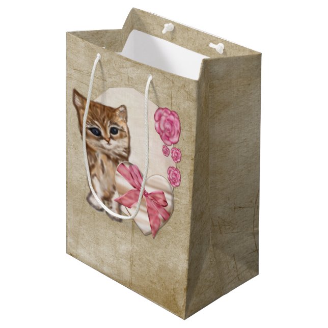 Kitty Valentine Victorian Mixed Media MEDIUM Gift Bag (Front Angled)