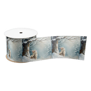 Kitty Watching Snowflakes Satin Ribbon