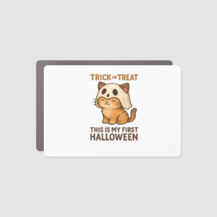 kitty wearing a mask ready for his first Halloween Car Magnet