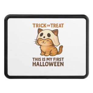 kitty wearing a mask ready for his first Halloween Hitch Cover