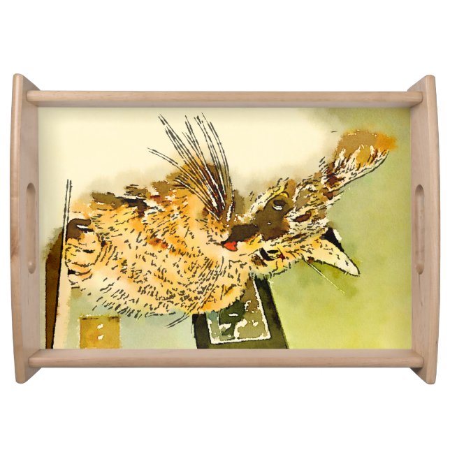 Kitty Whiskers Heart Nose Watercolor Cat Lover Serving Tray (Front)