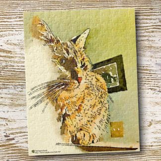 Kitty Whiskers Heart Nose Watercolor Jigsaw Puzzle