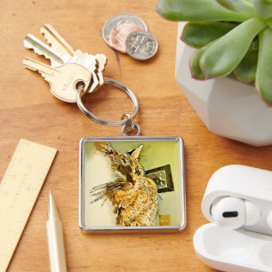 Kitty Whiskers Heart Nose Watercolor Keychain