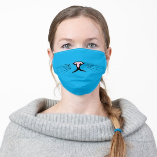 kitty whiskers on aqua blue adult cloth face mask