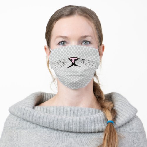 kitty whiskers on gray dots adult cloth face mask