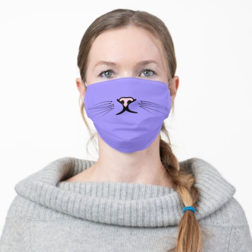 kitty whiskers on purple adult cloth face mask