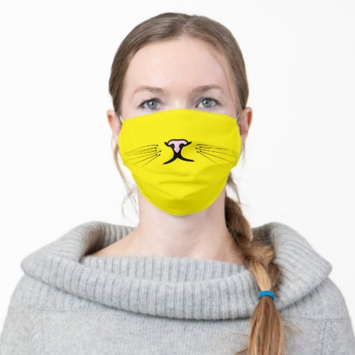 kitty whiskers on yellow adult cloth face mask