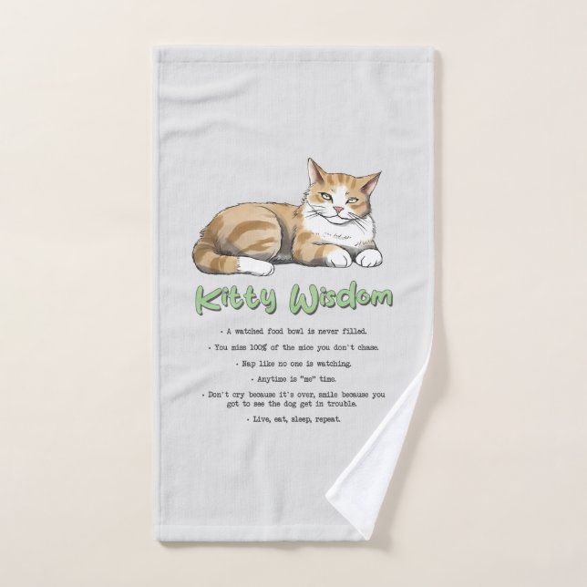 Kitty Wisdom – Funny Cat Rules with a Brown Cat Bath Towel Set (Hand Towel)