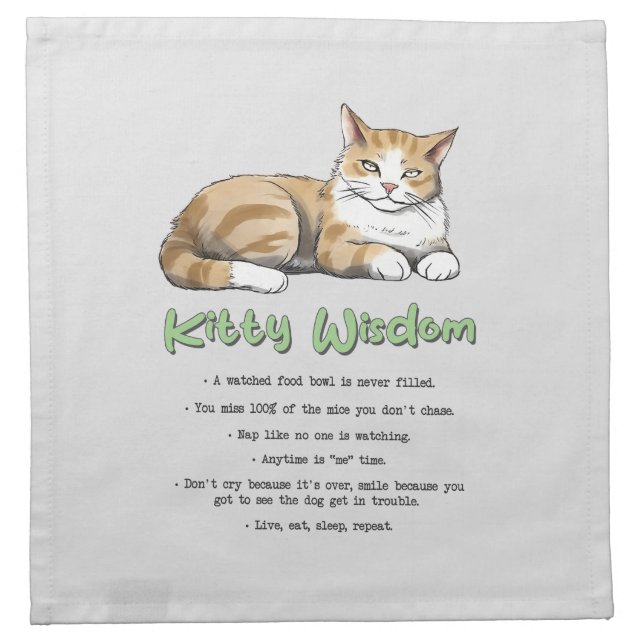 Kitty Wisdom – Funny Cat Rules with a Brown Cat Cloth Napkin (Front)