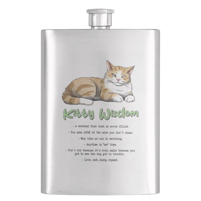 Kitty Wisdom – Funny Cat Rules with a Brown Cat Flask (Front)