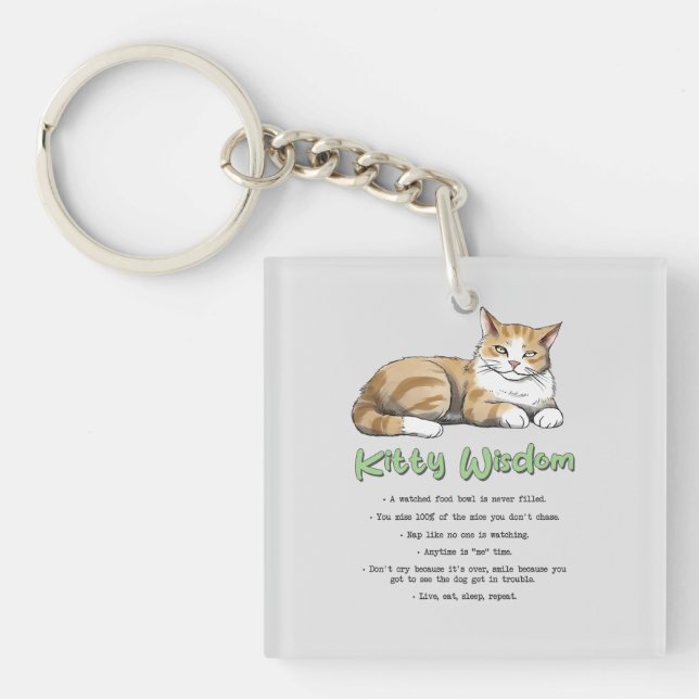 Kitty Wisdom – Funny Cat Rules with a Brown Cat Keychain (Front)
