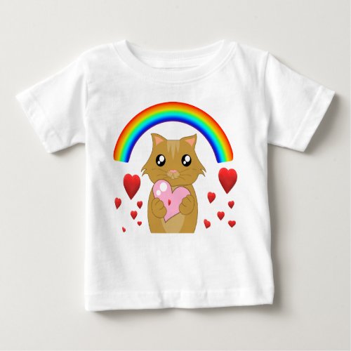 kitty with a pink heart in her hand and rainbow baby T_Shirt