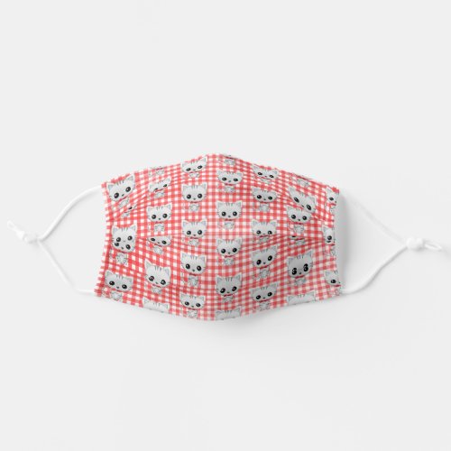 kitty with bow on gingham adult cloth face mask