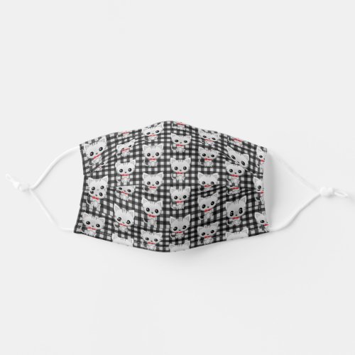 kitty with bow tie on gingham adult cloth face mask