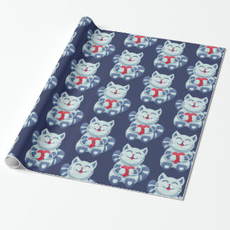 Kitty With Heart In Love Cute Blue Cat Wrapping Paper