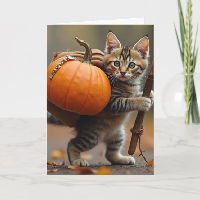 Kitty with pumpkin back pack card (Front)